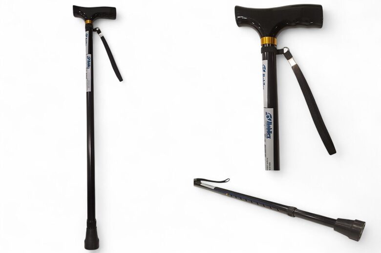 Regulējams spieķis ar rokturi, 73–95cm (melns, alumīnijs), Mobilex.